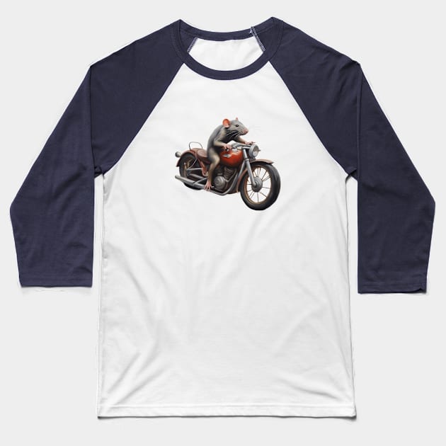 Rat on Bike Baseball T-Shirt by CS77